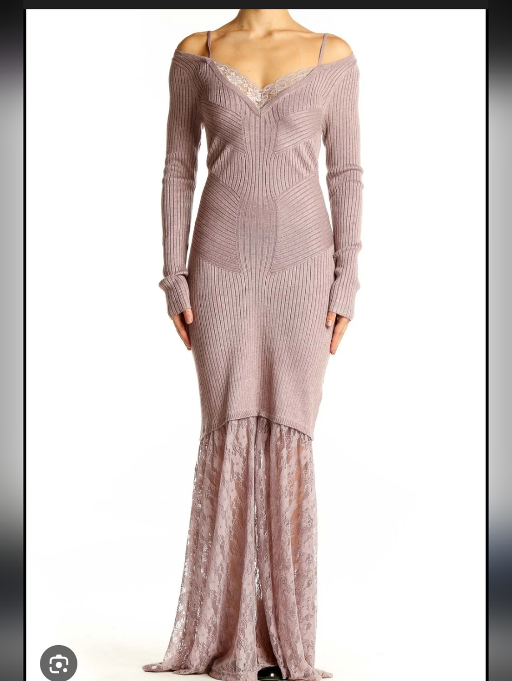 Anthropologie Long Sleeve‎ Lace-Hem Knit Maxi Dress in Mauve Super Stretch